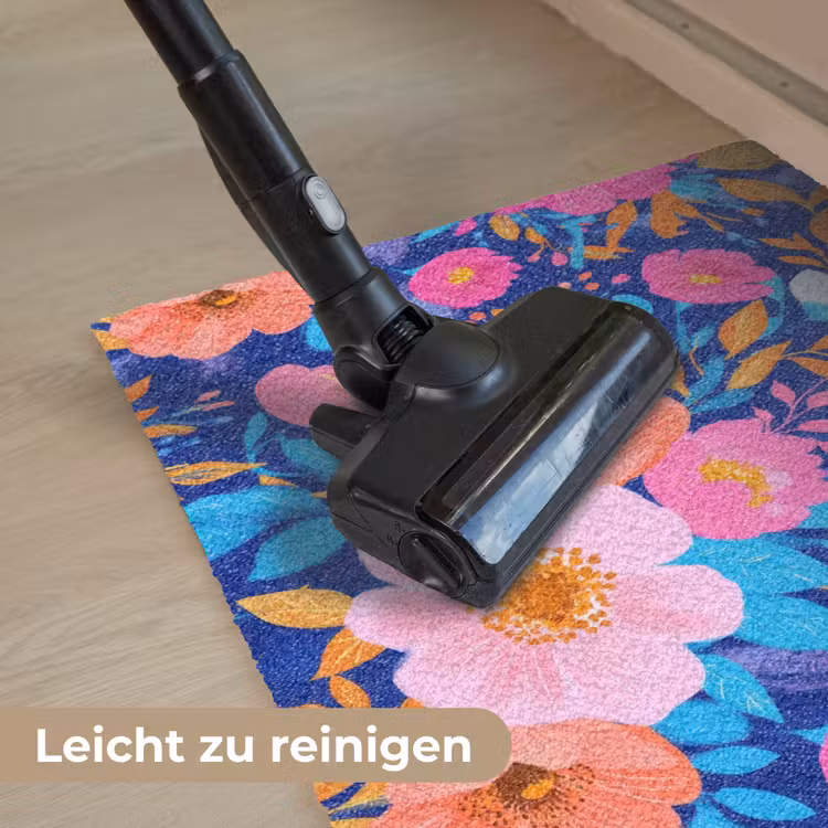 Bloemen - Blauw - Roze Deurmat klein -reinigen_DE