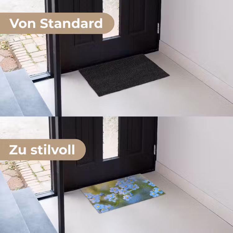 Bloemetjes - Blauw - Vergeet mij nietjes Deurmat klein -voor-na_DE
