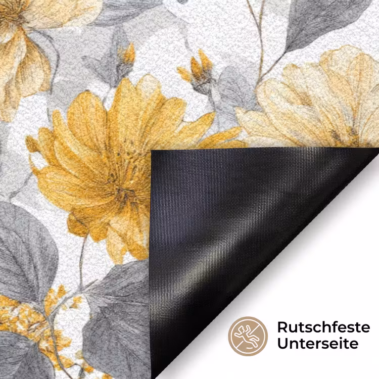 Bloemen - Botanisch - Elegant - Okergeel - Grijs Deurmat klein 898 -antislip_DE