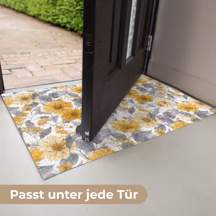 Bloemen - Botanisch - Elegant - Okergeel - Grijs Deurmat klein 898 -USP_DE