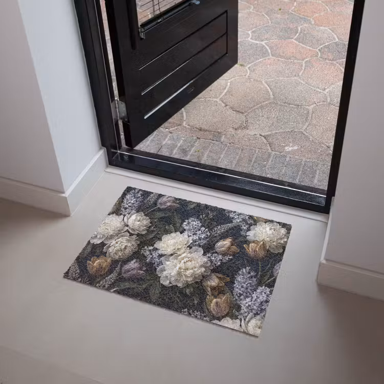 Bloemen - Donker - Elegant - Natuur - Wit Deurmat klein -sfeer5