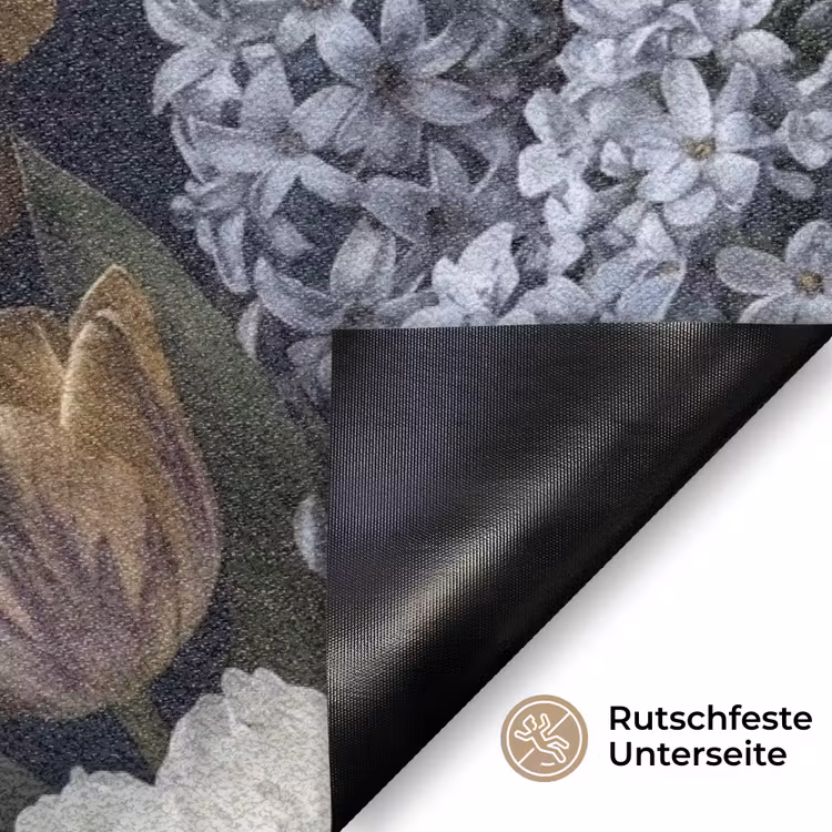 Bloemen - Donker - Elegant - Natuur - Wit Deurmat klein -antislip_DE