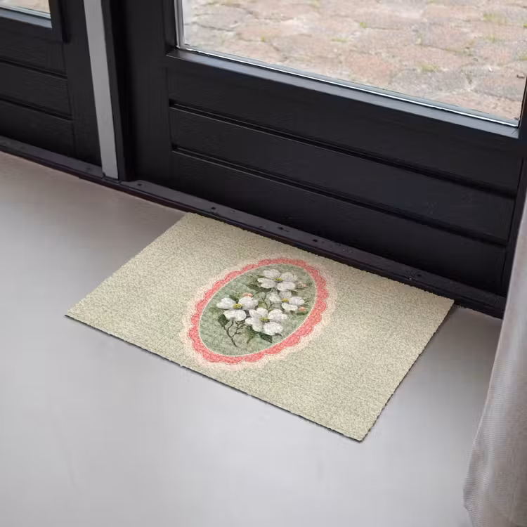 Bloemen - Illustratie - Geruit - Groen Deurmat klein -sfeer2