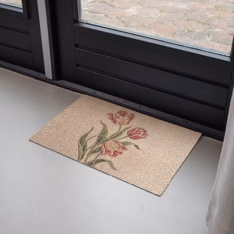 Bloemen - Mozaïek - Rood - Groen - Kunst Deurmat klein -sfeer2