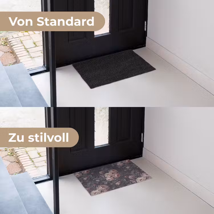 Bloemen - Patroon - Sierlijk - Roze - Donker Deurmat klein -voor-na_DE