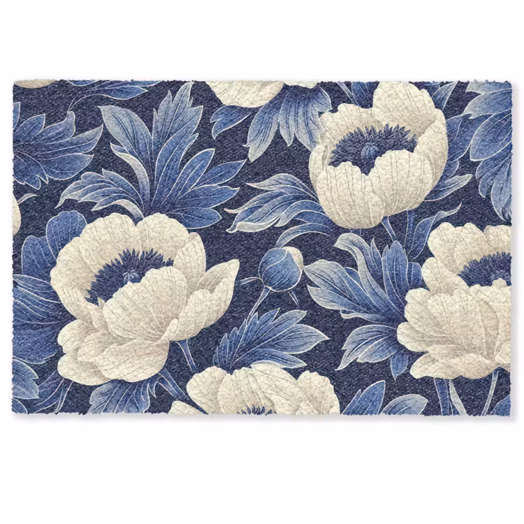 Bloemen - Patroon - Blauw - Wit Deurmat klein -zkaufland3d