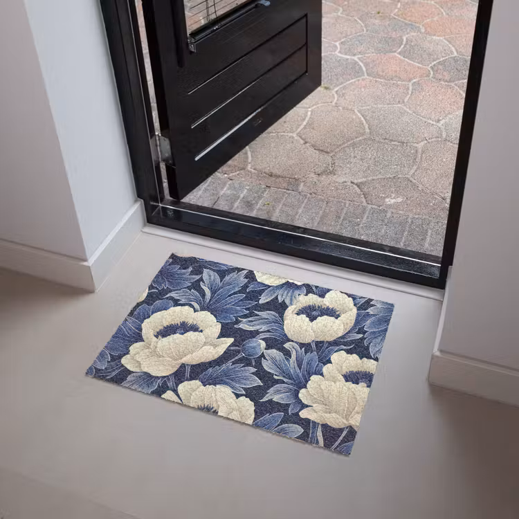 Bloemen - Patroon - Blauw - Wit Deurmat klein -sfeer5