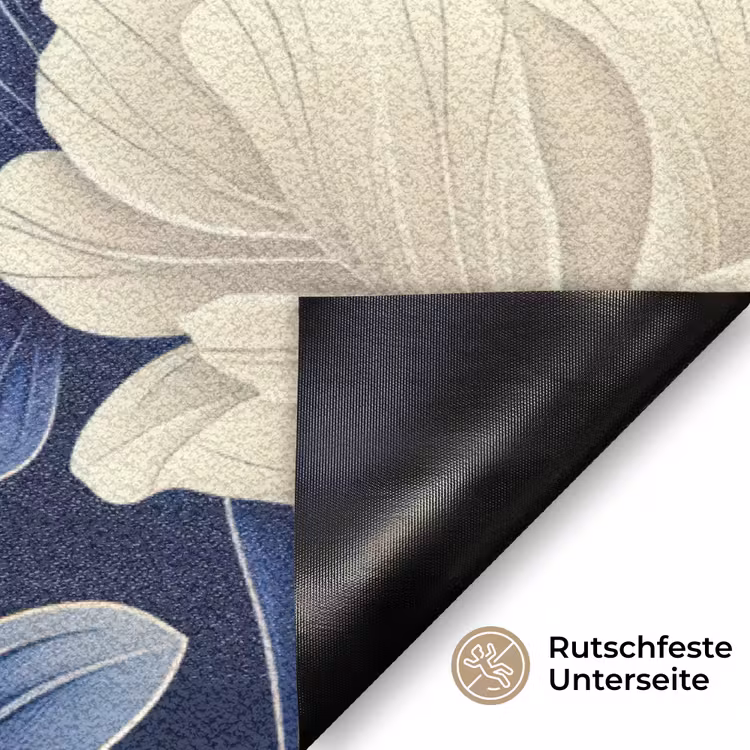 Bloemen - Patroon - Blauw - Wit Deurmat klein -antislip_DE