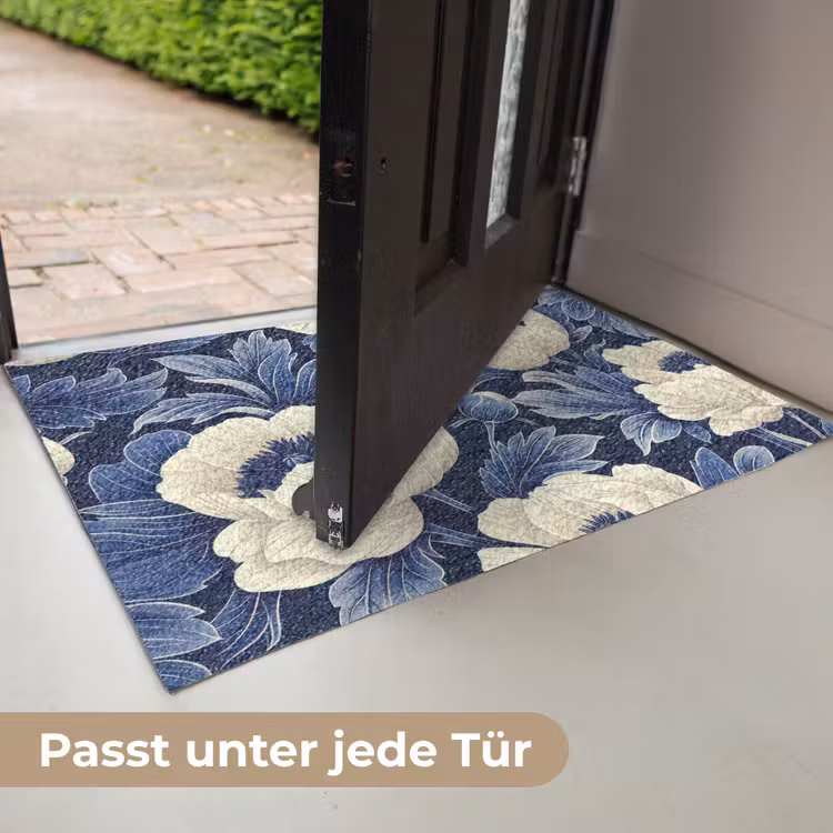 Bloemen - Patroon - Blauw - Wit Deurmat klein -USP_DE