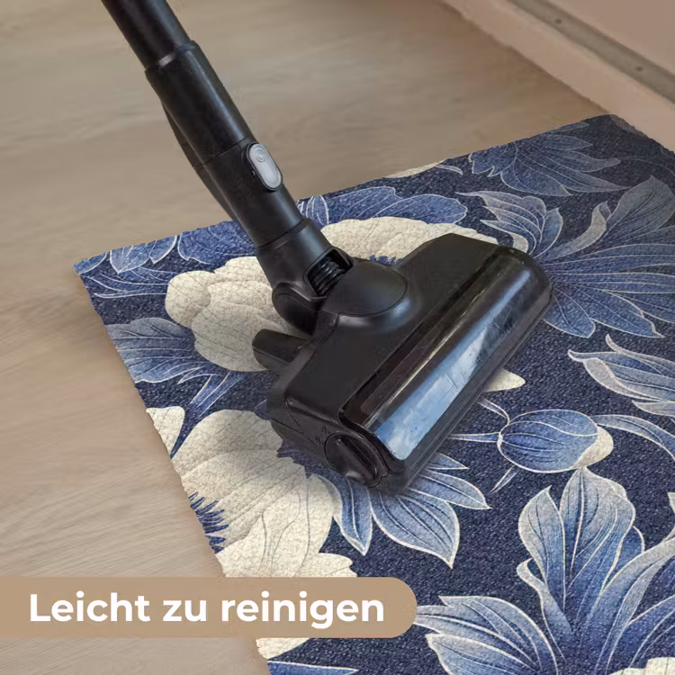 Bloemen - Patroon - Blauw - Wit Deurmat klein -reinigen_DE