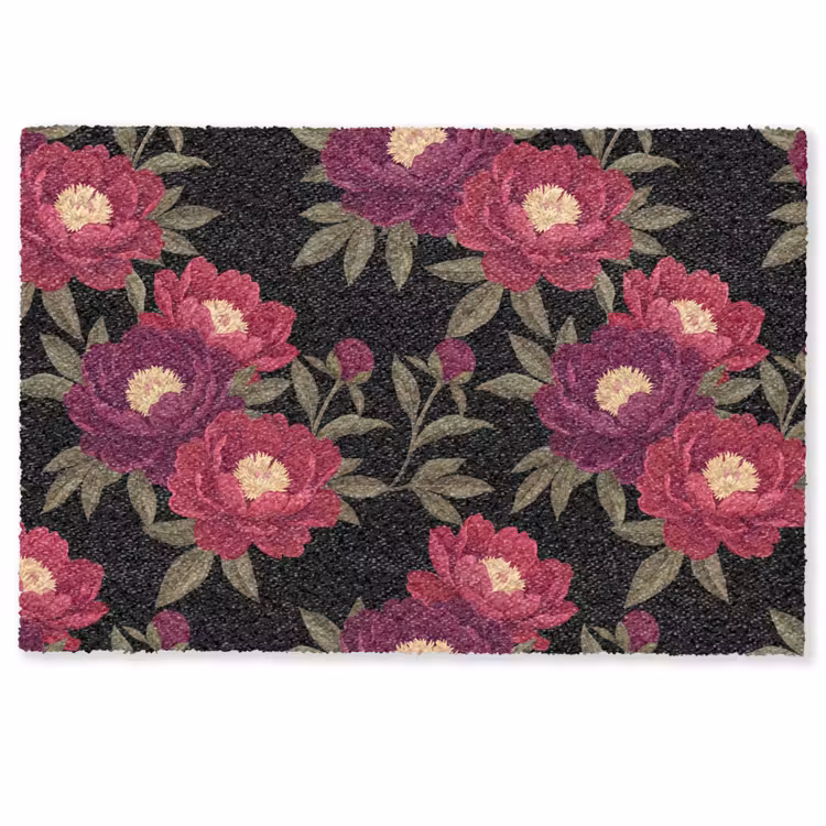 Bloemen - Patroon - Botanisch - Rood - Zwart Deurmat klein -zkaufland3d