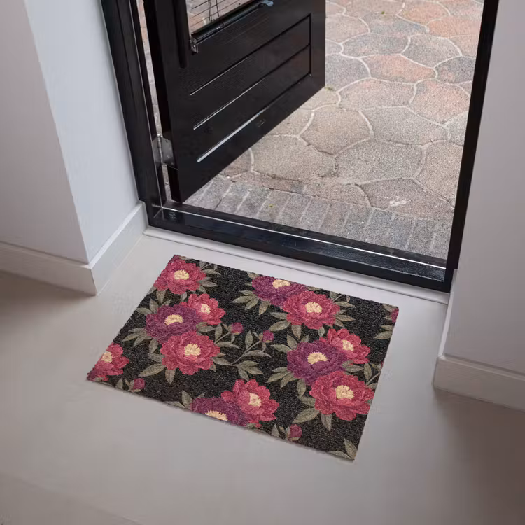 Bloemen - Patroon - Botanisch - Rood - Zwart Deurmat klein -sfeer5