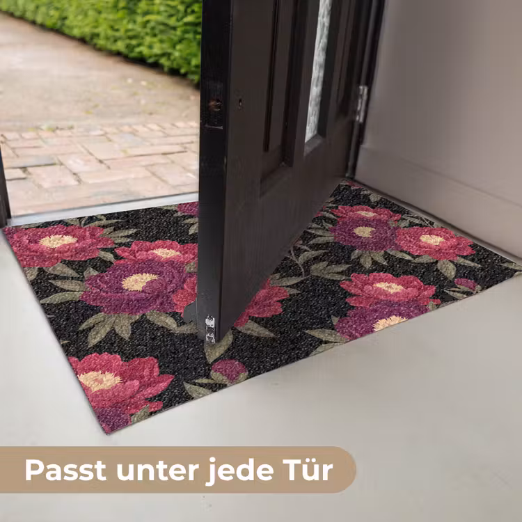 Bloemen - Patroon - Botanisch - Rood - Zwart Deurmat klein -USP_DE