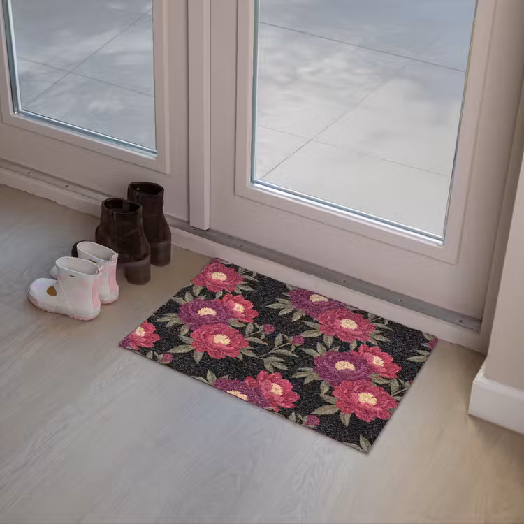 Bloemen - Patroon - Botanisch - Rood - Zwart Deurmat klein -sfeer3