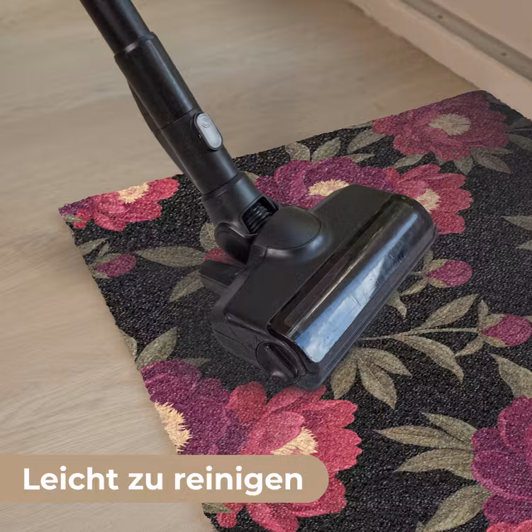 Bloemen - Patroon - Botanisch - Rood - Zwart Deurmat klein -reinigen_DE