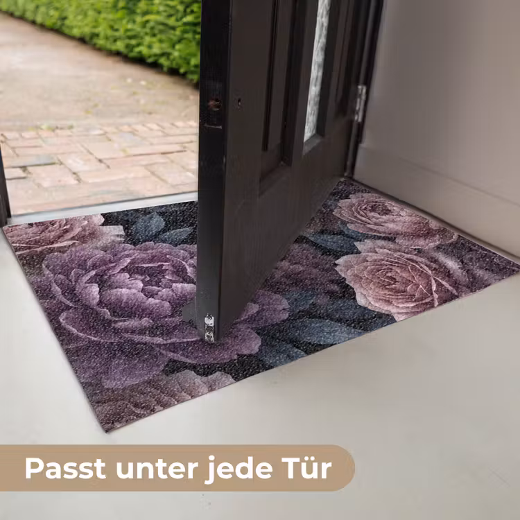 Bloemen - Patroon - Donker - Botanisch - Paars Deurmat klein -USP_DE