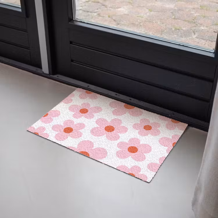 Bloemen - Patroon - Modern - Roze - Wit Deurmat klein -sfeer2