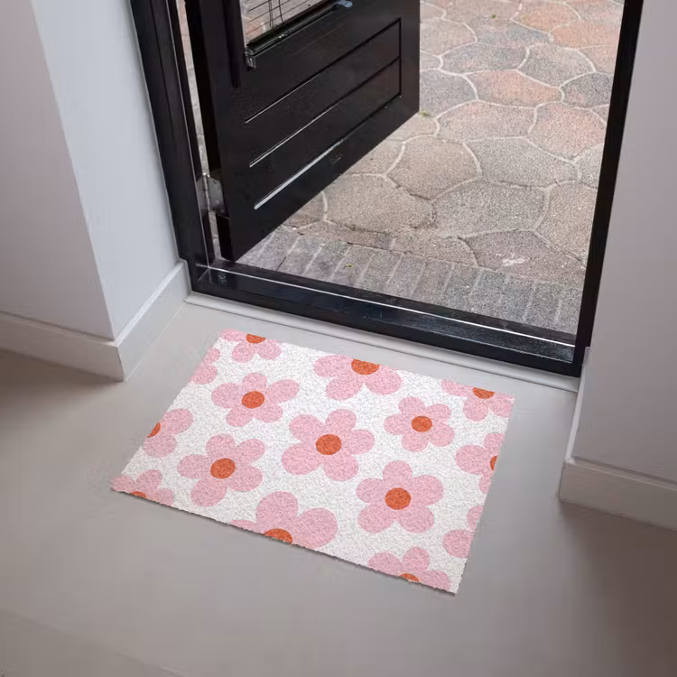 Bloemen - Patroon - Modern - Roze - Wit Deurmat klein -sfeer5