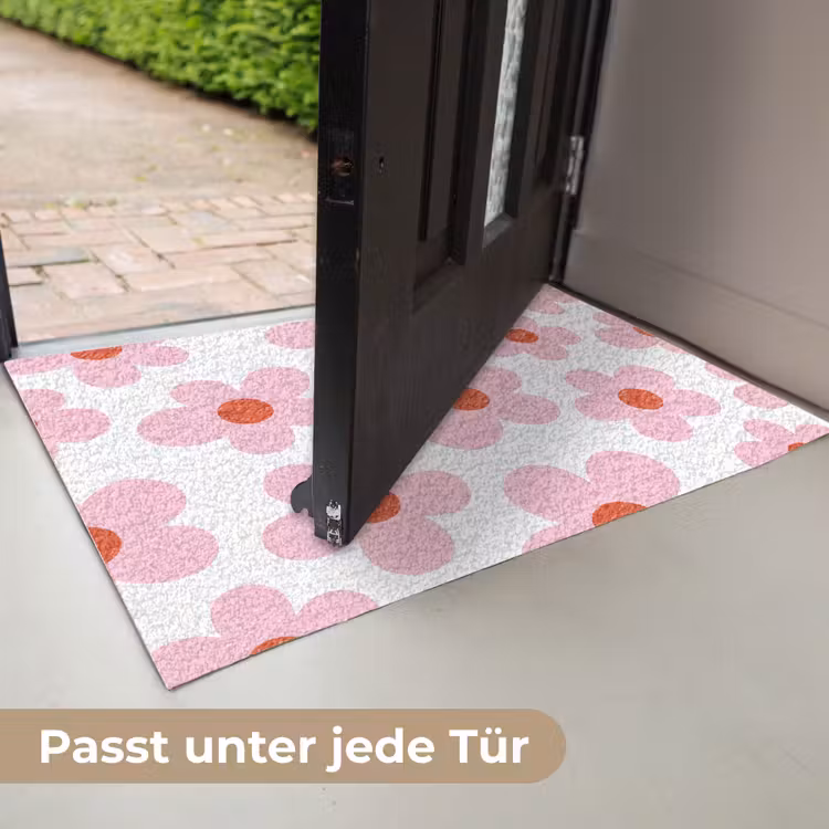 Bloemen - Patroon - Modern - Roze - Wit Deurmat klein -USP_DE