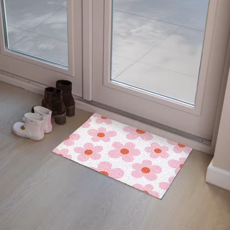 Bloemen - Patroon - Modern - Roze - Wit Deurmat klein -sfeer3