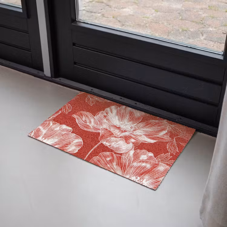 Bloemen - Patroon - Rood - Wit Deurmat klein -sfeer2