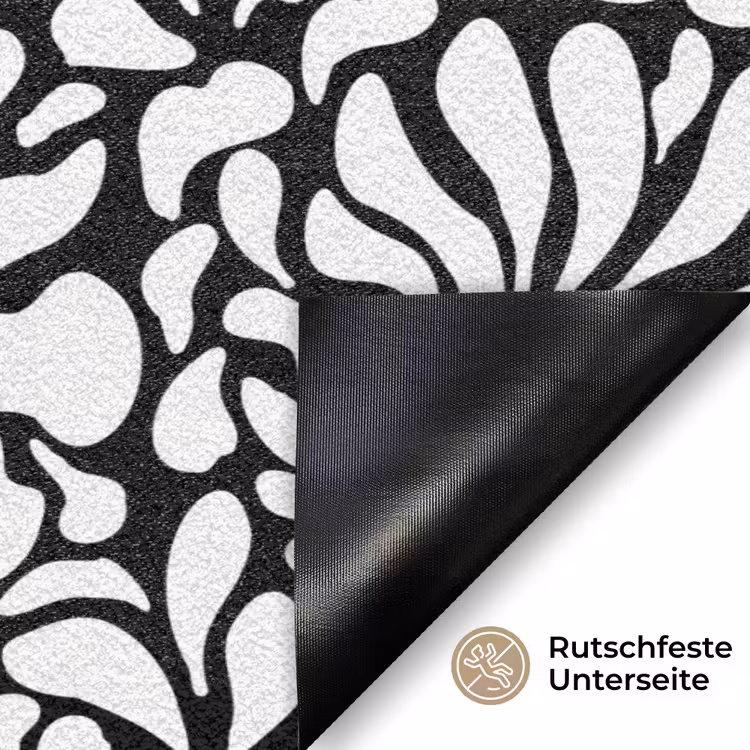 Bloemen - Patroon - Zwart - Wit Deurmat klein 898 -antislip_DE