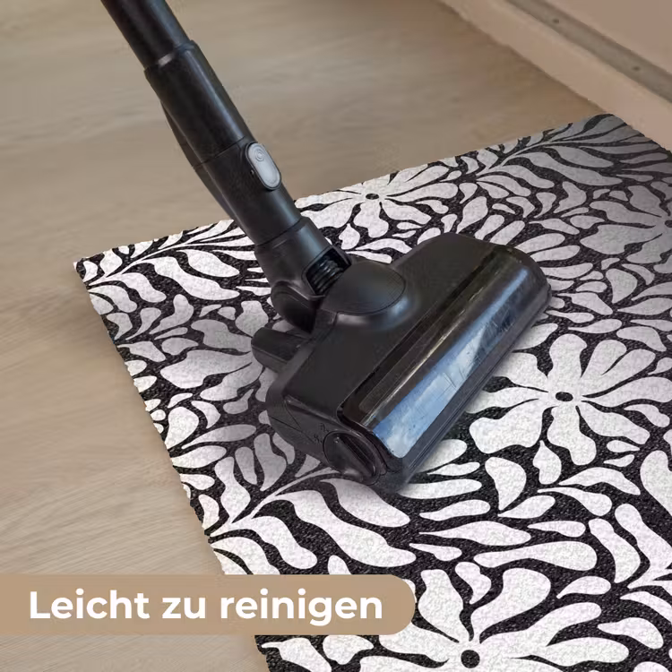 Bloemen - Patroon - Zwart - Wit Deurmat klein 898 -reinigen_DE