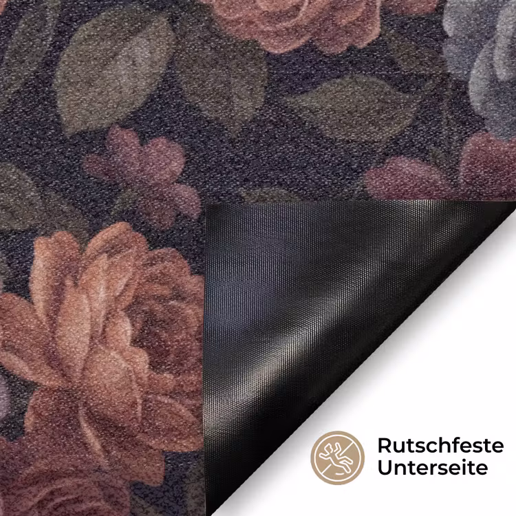 Bloemen - Patroon - Vintage - Donker - Roze Deurmat klein -antislip_DE