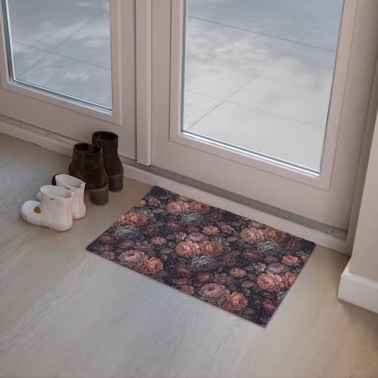 Bloemen - Patroon - Vintage - Donker - Roze Deurmat klein -sfeer3