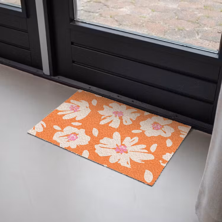 Bloemen - Oranje - Beige - Roze - Abstract Deurmat klein -sfeer2