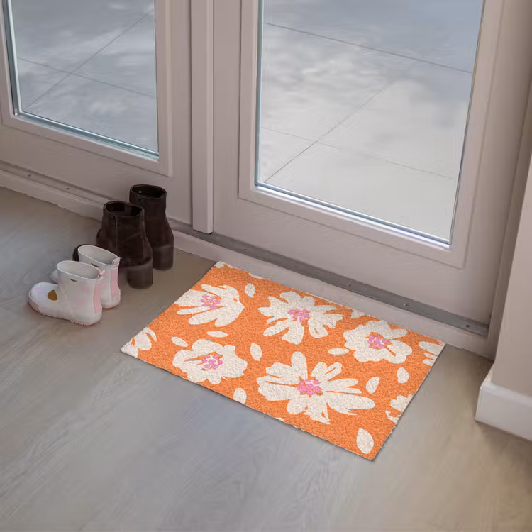 Bloemen - Oranje - Beige - Roze - Abstract Deurmat klein -sfeer3