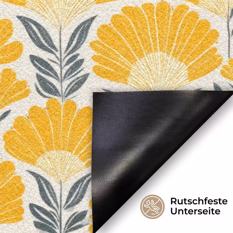 Bloemen - Retro - Botanisch - Okergeel - Grijs Deurmat klein 898 -antislip_DE