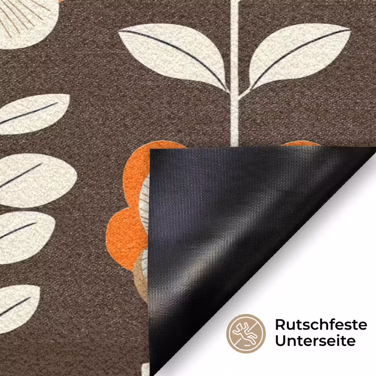 Bloemen - Retro - Bruin Deurmat klein 898 -antislip_DE