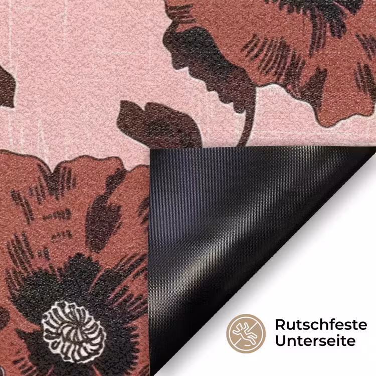 Bloemen - Retro - Rood Deurmat klein 898 -antislip_DE