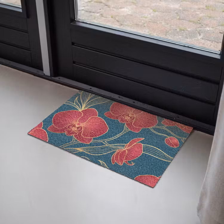 Fußmatte - Blumen – Rot – Gold - Bloemen - Rood - Goud Deurmat klein