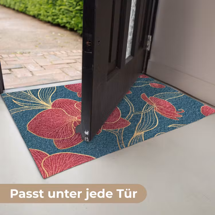 Fußmatte - Blumen – Rot – Gold - Bloemen - Rood - Goud Deurmat klein