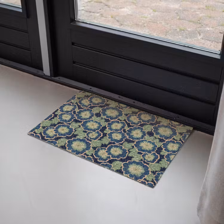 Bloemen - Borduurwerk - Patroon - Blauw - Groen Deurmat klein 898 -sfeer2