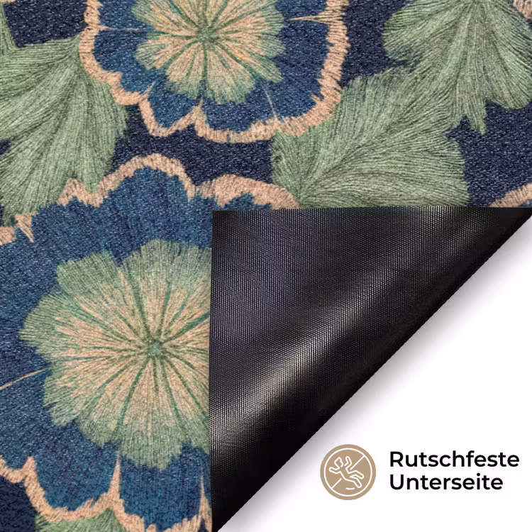 Bloemen - Borduurwerk - Patroon - Blauw - Groen Deurmat klein 898 -antislip_DE