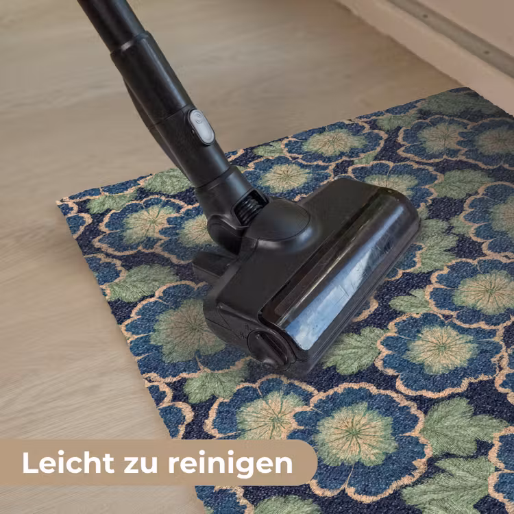 Bloemen - Borduurwerk - Patroon - Blauw - Groen Deurmat klein 898 -reinigen_DE
