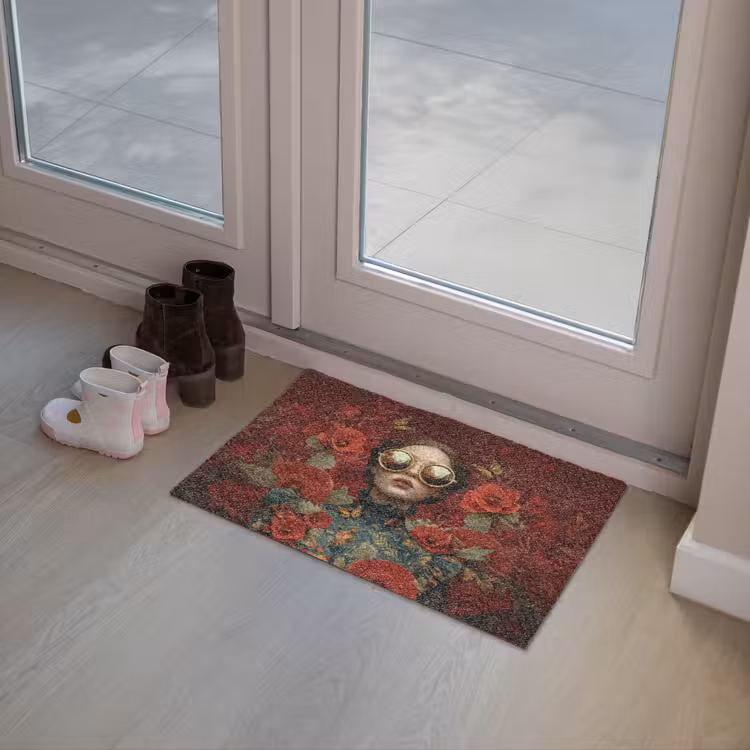 Bloemen - Dieprood - Zonnebril - Vrouw Deurmat klein -sfeer3