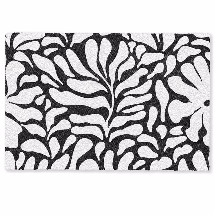 Bloemen print - Zwart - Wit - Bladeren Deurmat klein -zkaufland3d