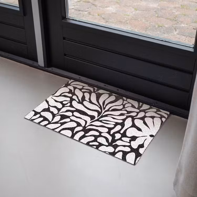 Bloemen print - Zwart - Wit - Bladeren Deurmat klein -sfeer2