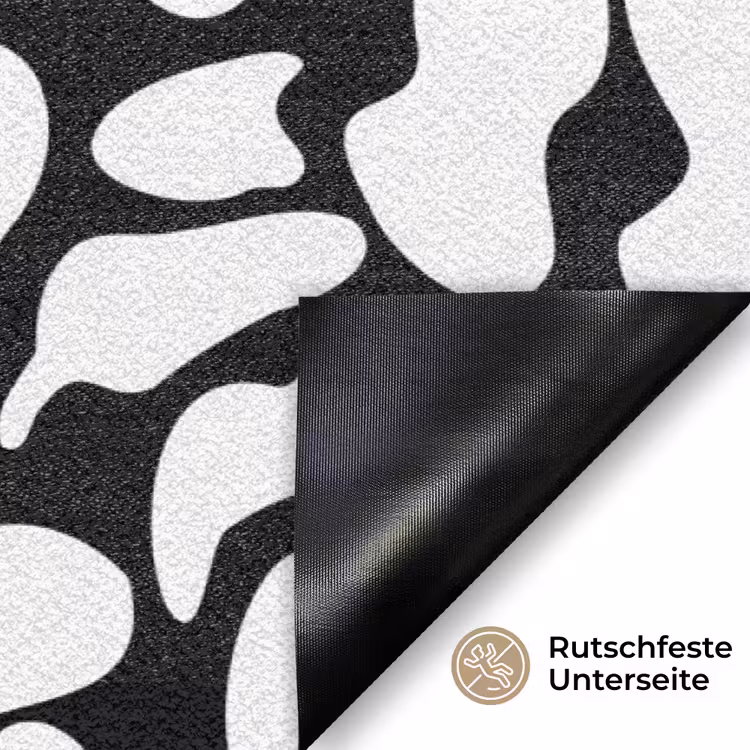 Bloemen print - Zwart - Wit - Bladeren Deurmat klein -antislip_DE