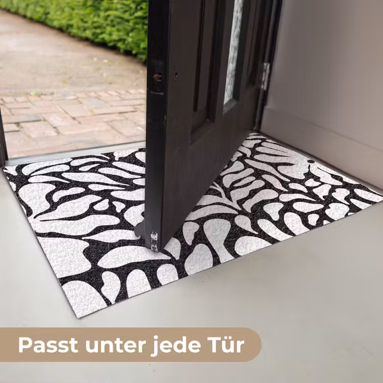 Bloemen print - Zwart - Wit - Bladeren Deurmat klein -USP_DE