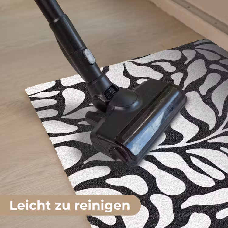 Bloemen print - Zwart - Wit - Bladeren Deurmat klein -reinigen_DE