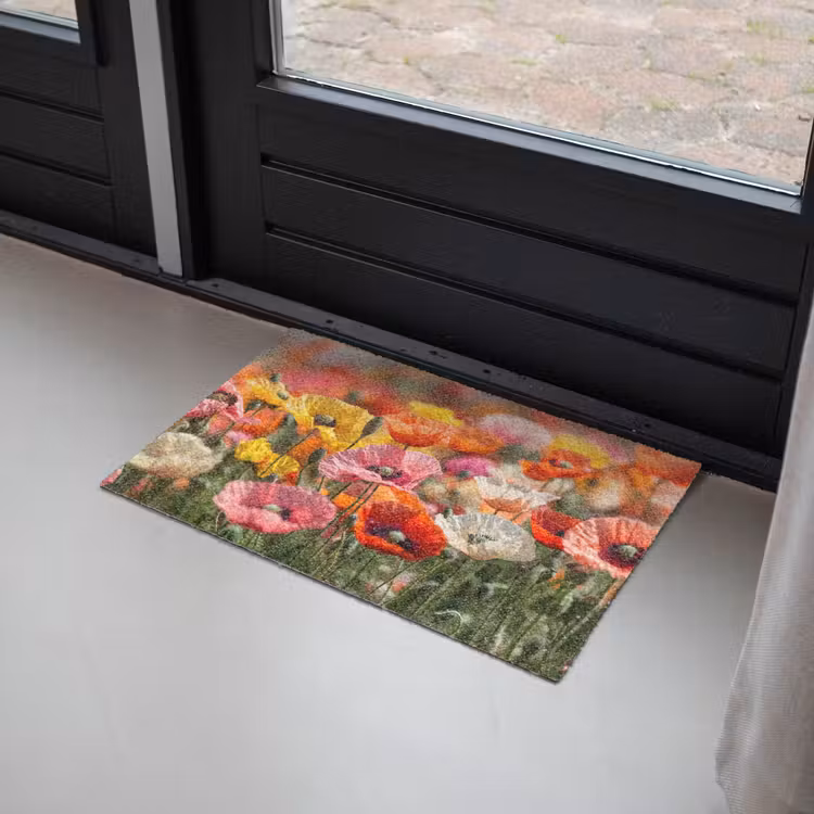 Bloemenveld - Klaprozen - Kleurrijk Deurmat klein -sfeer2