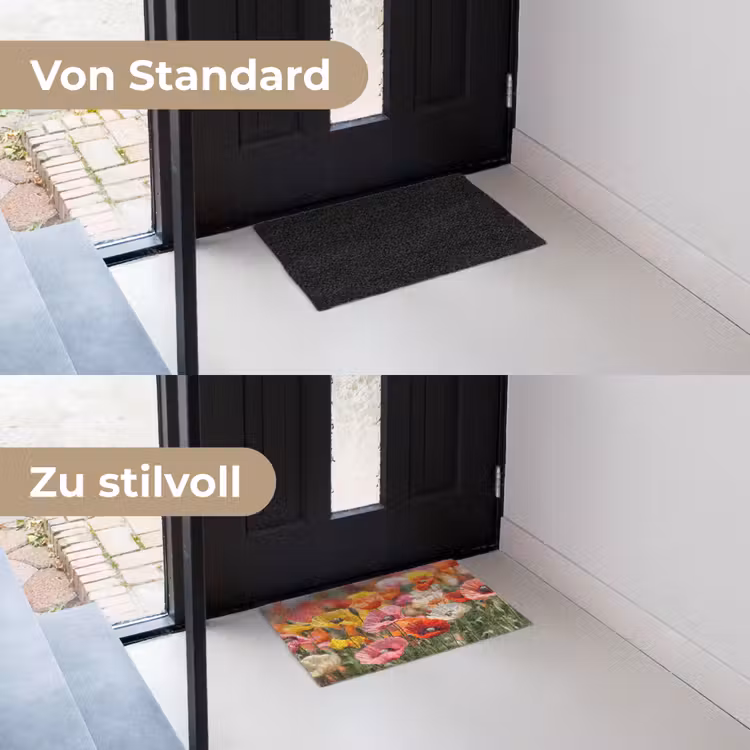 Bloemenveld - Klaprozen - Kleurrijk Deurmat klein -voor-na_DE