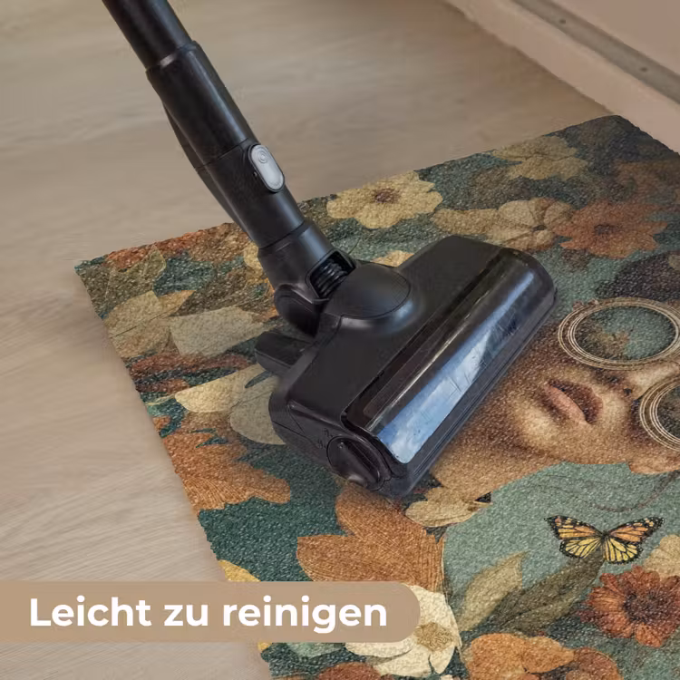 Bloemenkrans - Vrouwengezicht - Zonnebril - Oranje Deurmat klein -reinigen_DE