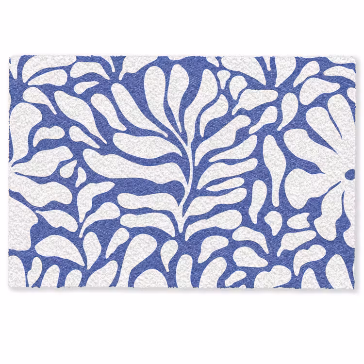 Bloemen patroon - Blauw - Wit - Bladeren Deurmat klein -zkaufland3d