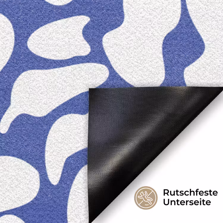 Bloemen patroon - Blauw - Wit - Bladeren Deurmat klein -antislip_DE